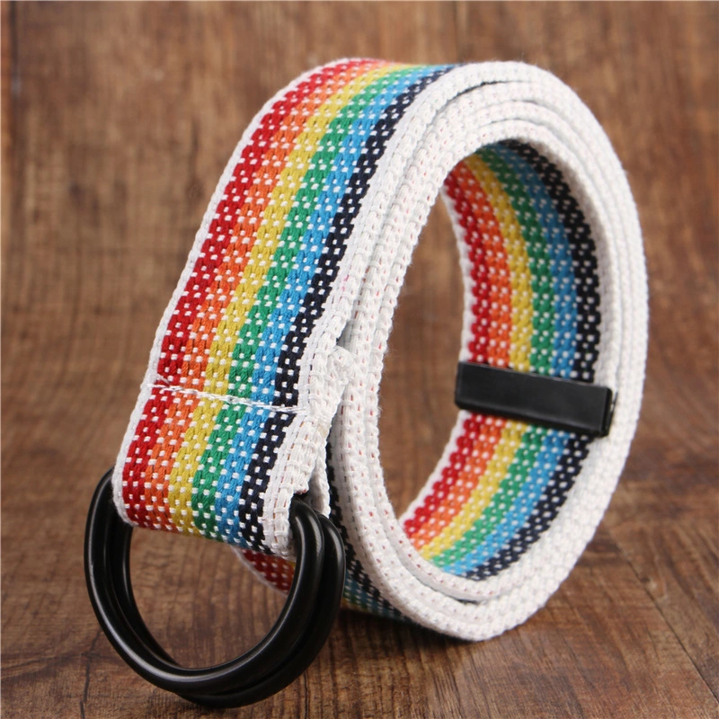 3,8cm Bunte Custom OEM Logo Unisex Canvas Stoff Web Woven Doppel D Webbing Gürtel in Trappings bedruckter Bund Gürtel