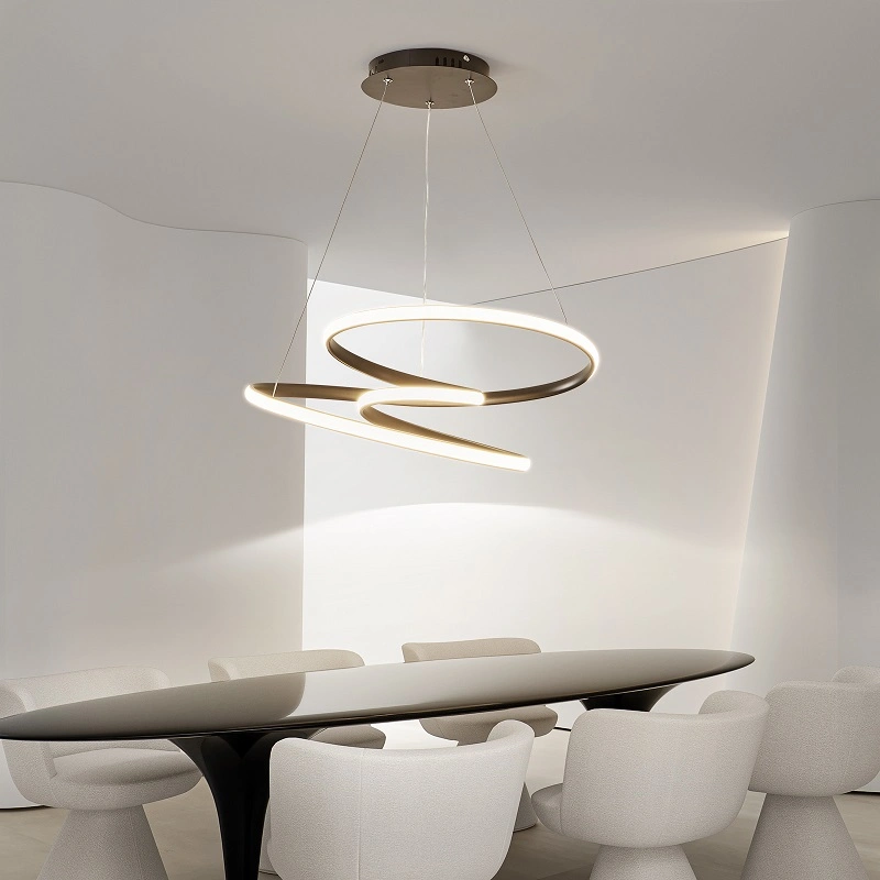 Salle de séjour Hôtel Gold cercle ligne anneau rond suspension de plafond Lustre LED clair