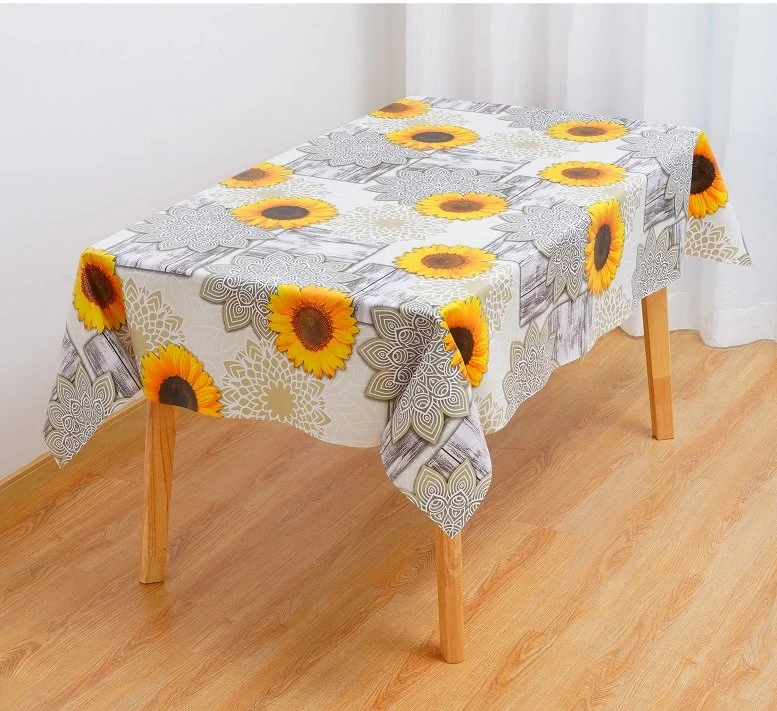 Polyester Plastic Table Cloth Sun Flower Printed PVC Tablecloth