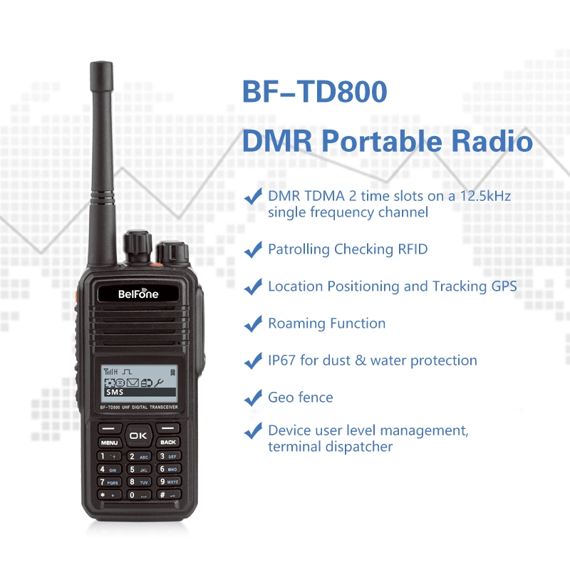 Bf- Td800 Rough and Compact Two Way Radio and with IP67 for Dust & Water Protection Walkie Talki Supporting Multi-Sites Roaming