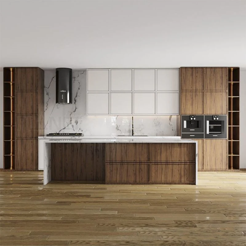 2023 Armoire de cuisine complète sur mesure Îles Design de meubles de cuisine en placage de bois moderne.