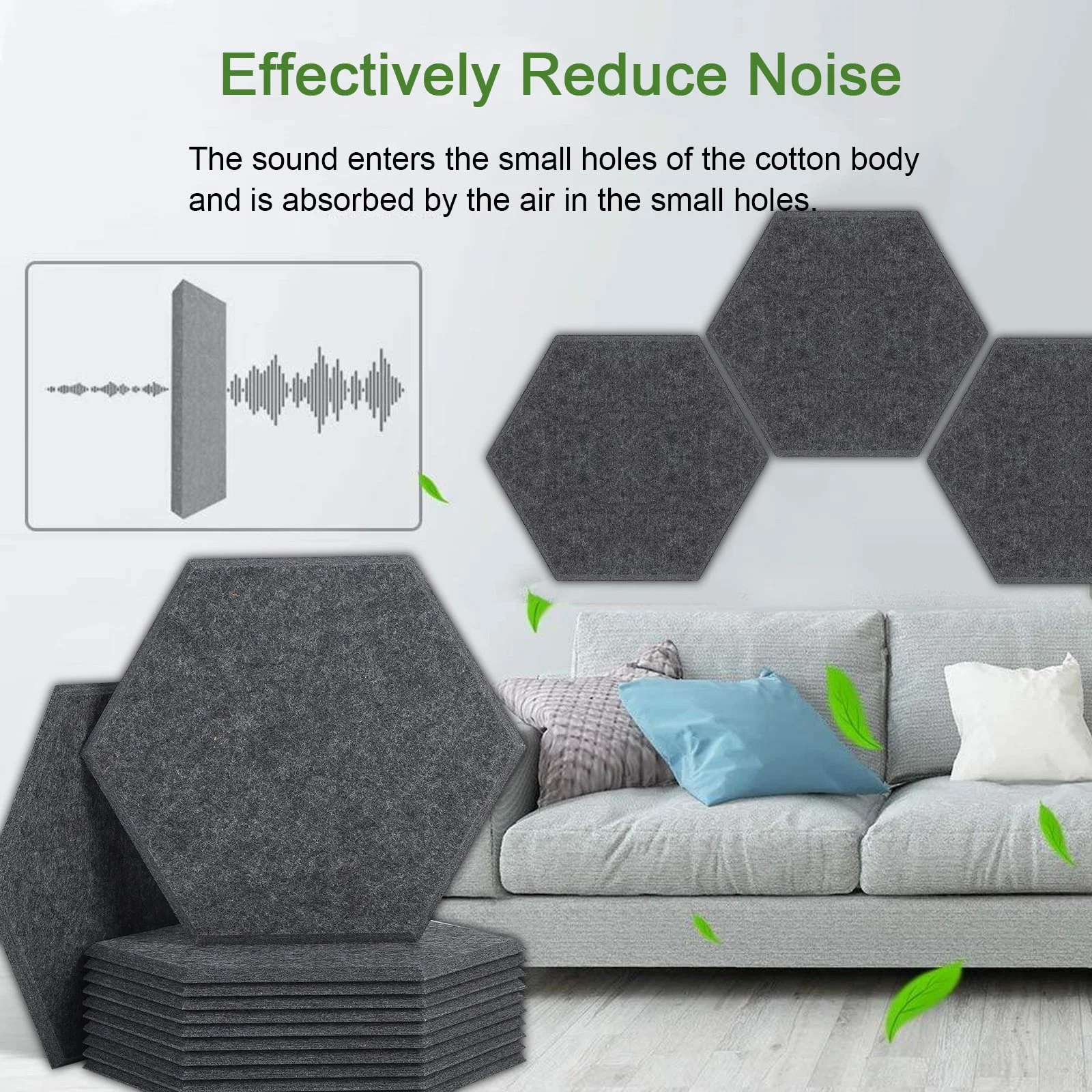 Bubos Painel de Isolamento Acústico de Teto de Parede Hexagonal Absorção de Som com Borda Chanfrada