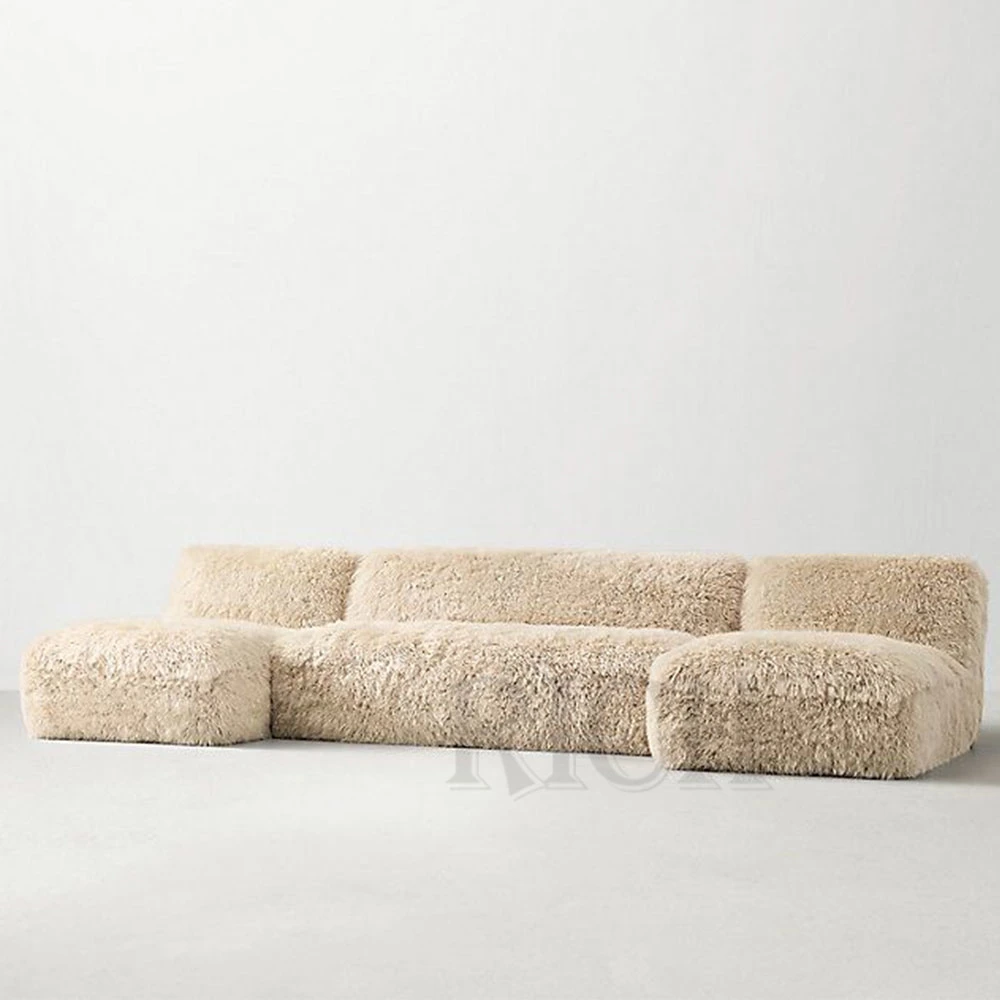 L Shaped Modular Sofa Furniture Fluffy Corner Sofa Couch Sectional Fur Sofa