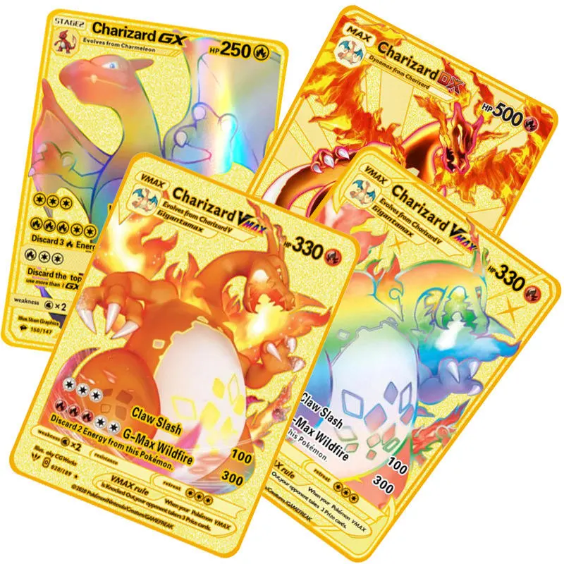 Hot Sale Anime Cartoon Gold Metal Pokemon for Children Game Card