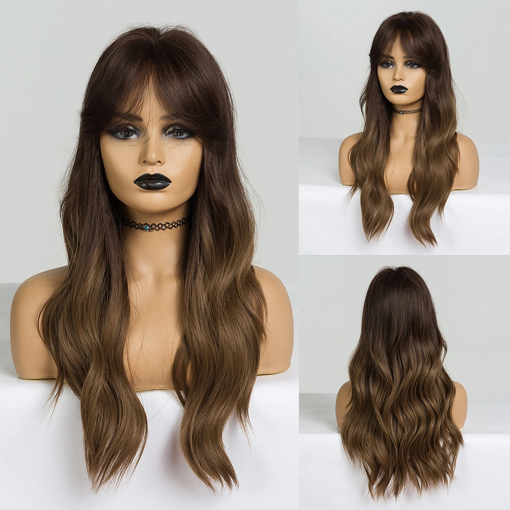 Ash Blonde Wavy Synthetic Wigs with Bangs Natural Looking Heat Resistant Fiber Hair for Women (AV-SW052)