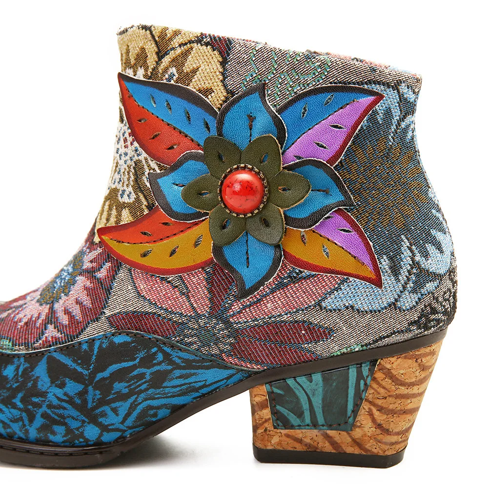 Boho Chic Style Cloth Splicing Flower Pattern Shoes Exotic Boots