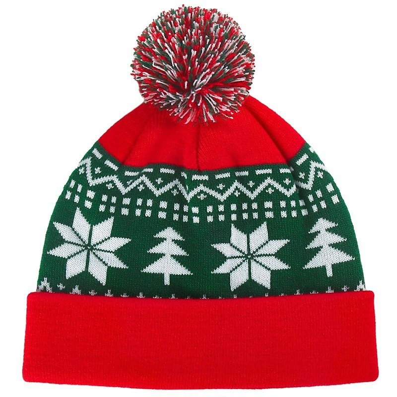 Dephens China Supplier Custom 2023 Women Children New Sweater Winter Beanie Festival Christmas LED Knitted Hat POM POM Christmas Hats Made in China