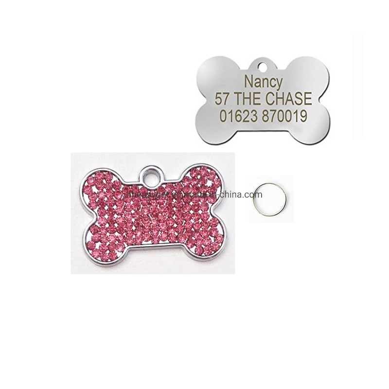 Pet Charm Tag Bone Shape Pendant Dog Jewelry Rhinestone Tag Accessories Esg16519