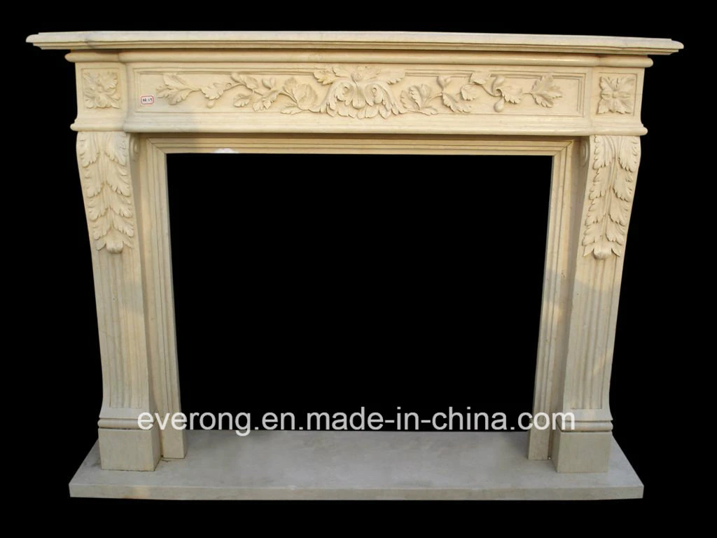 Tallado detallado Classic blanco/amarillo/beige de piedra de mármol barata chimenea Mantel