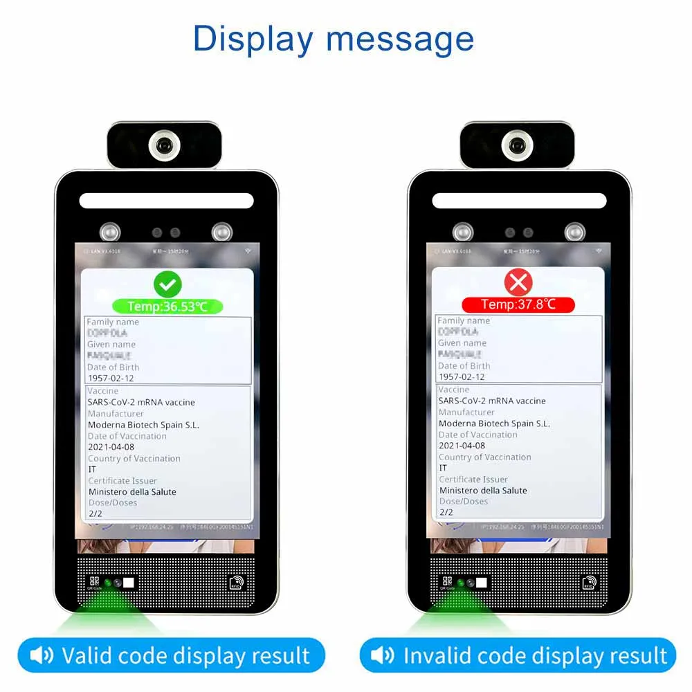 Código de Salud de la UE la medición de temperatura el escáner de reconocimiento facial de Control de acceso