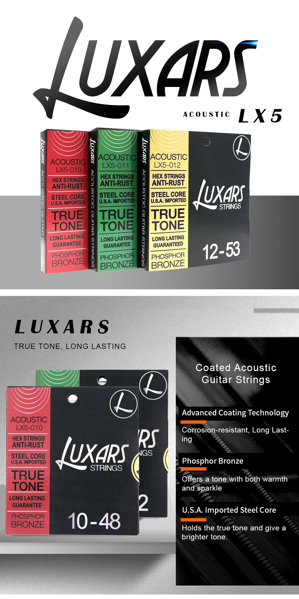 Luxas Brand Wholesale/Supplier Price Phosphor Bronze Stainless Steel Coated Acoustic Guitar Strings