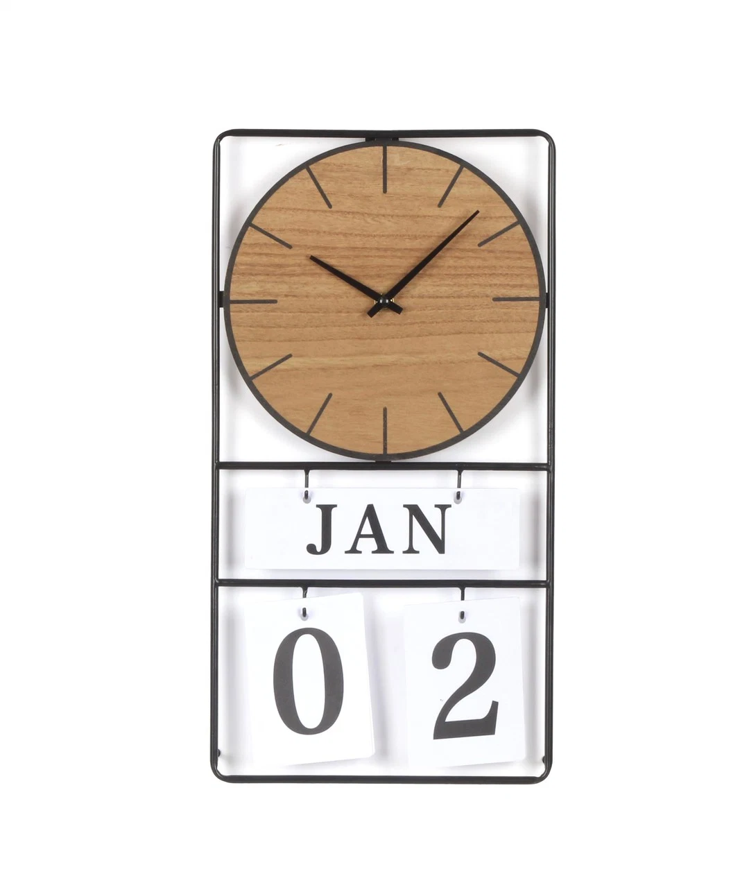 New Elegant Minimalism Decorative Custom Metal and Wooden Home Decor Wall Clock for Living Room with Calendar