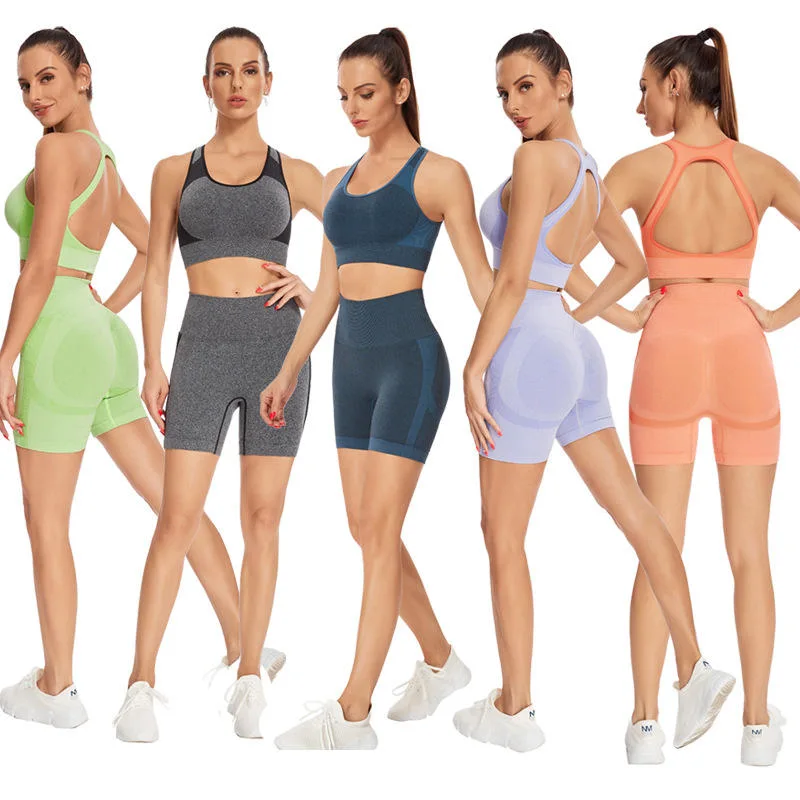 Fitness Sportswear Women Seamless Yoga Set Sports Bra Athletic Shorts Suit