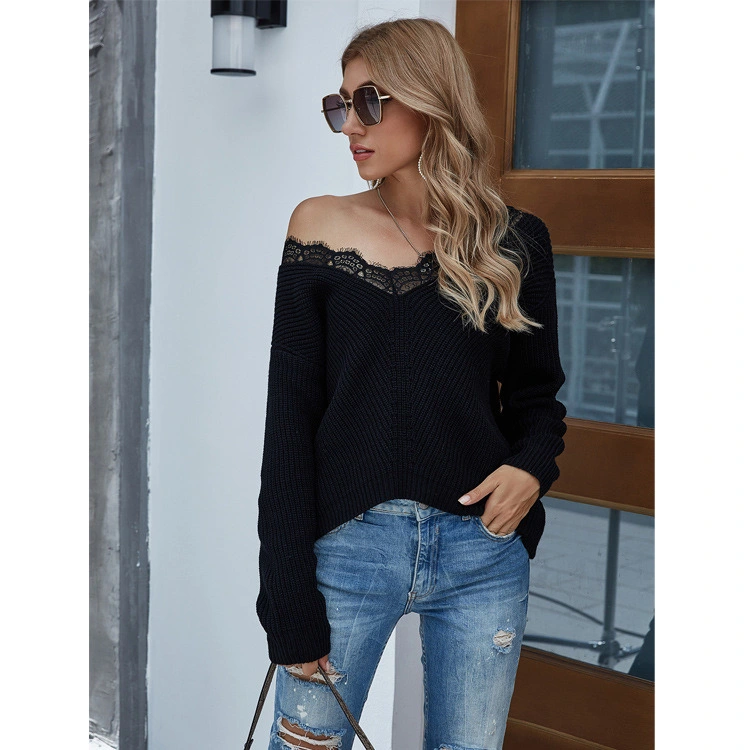 Womens Oversized Color Block Sweater Long Sleeve Knitted Loose Jumpers Casual Tops Pullovers
