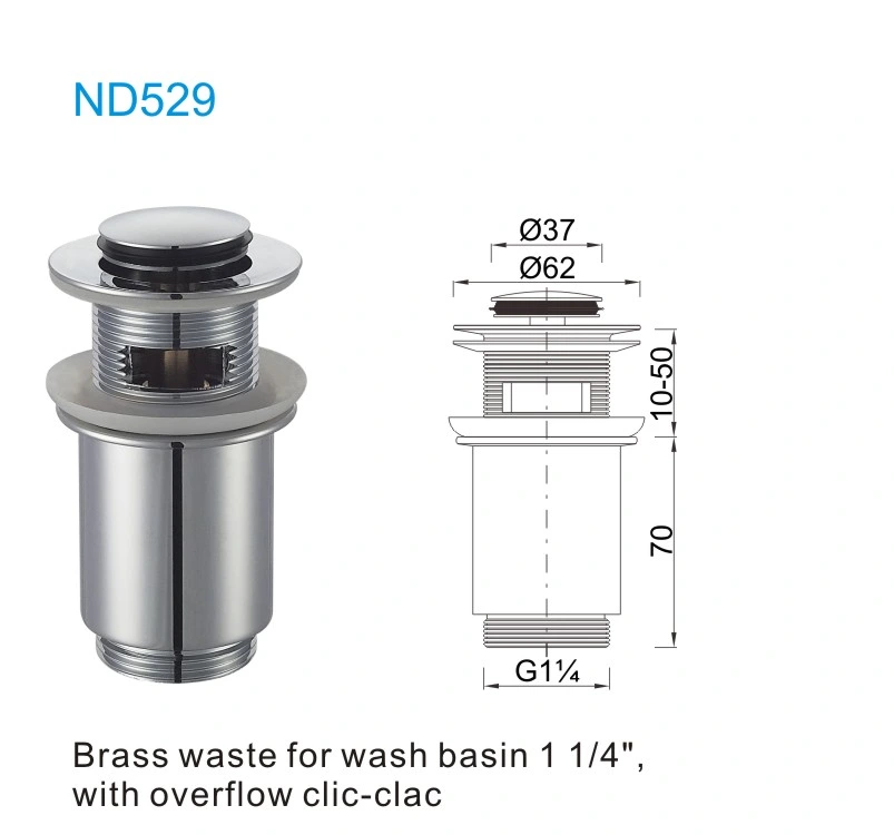 Yinada Sanitay Ware 1"1/4 Basin Waste, Basin Drain, Brass Waste with Overflow ND529