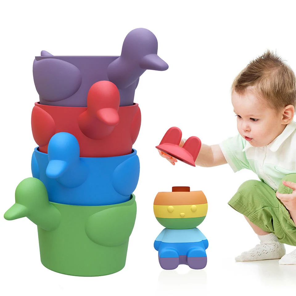 Baby Stacking BPA Free Siliconet Soft Colorful Animals Building Block Toys