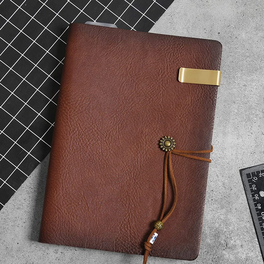 Customized Genuine Leather Travel Planner Premium Leather Journal Brown Binder Notebook Cover