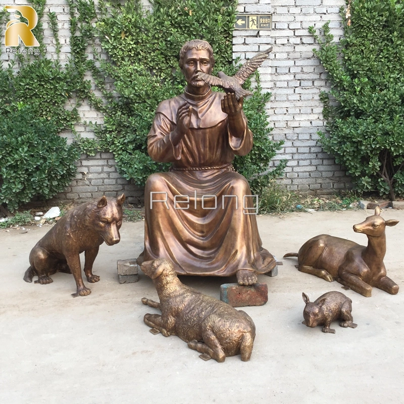 Katholische Bronze St. Francis von Assisi und Wolf religiöse Statue Chinesischer Lieferant