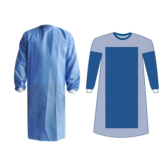 Medical Disposable Reinforced Surgical Gown Waterproof SMS Blue Hospital Gowns for Hospital, Clinic, Laboratory etc.