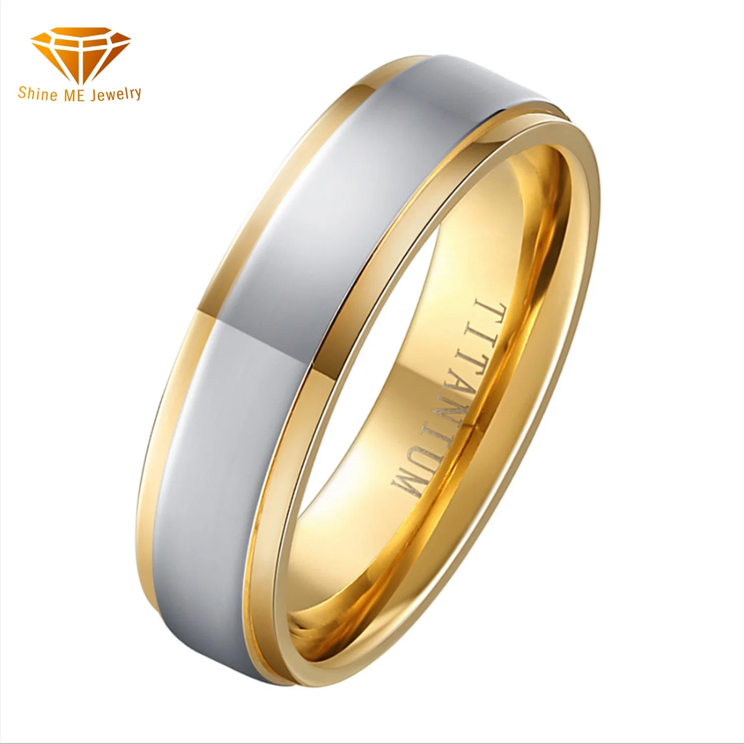 Wholesale 6mm Couple Ring Titanium Gold Ring Between Electric Gold Pure Titanium Ring Fashion Jewelry Custom Tr2605