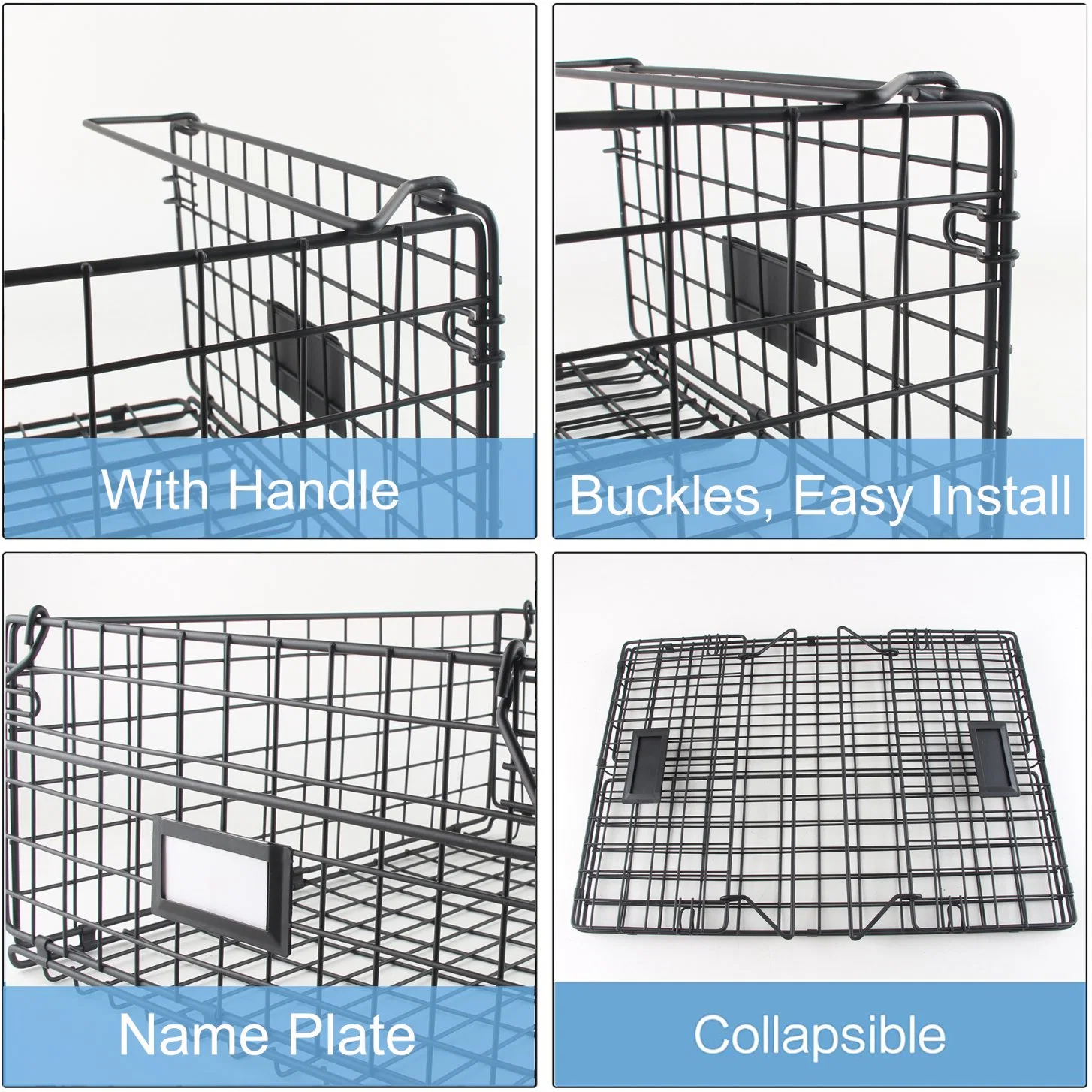 Stackable Wire Baskets with Handles for Pantry Storage and Organization