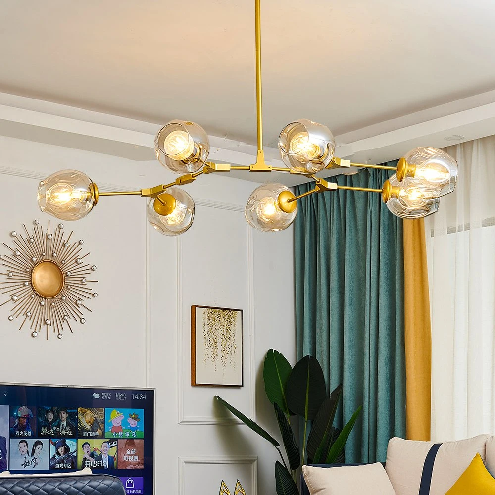 Nordic Glas LED Kronleuchter Beleuchtung Luster Modern Ball Wohnzimmer Schlafzimmer Villa Inneneinrichtung Pendelleuchte Küchenarmaturen Innenbeleuchtung