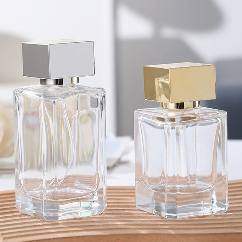 Wholesale Eco-Friendly Luxury Portable Square Perfume Bottle 50 Ml Ready Stock 100ml Glass Cosmetic Fragrance Bottle Refillable