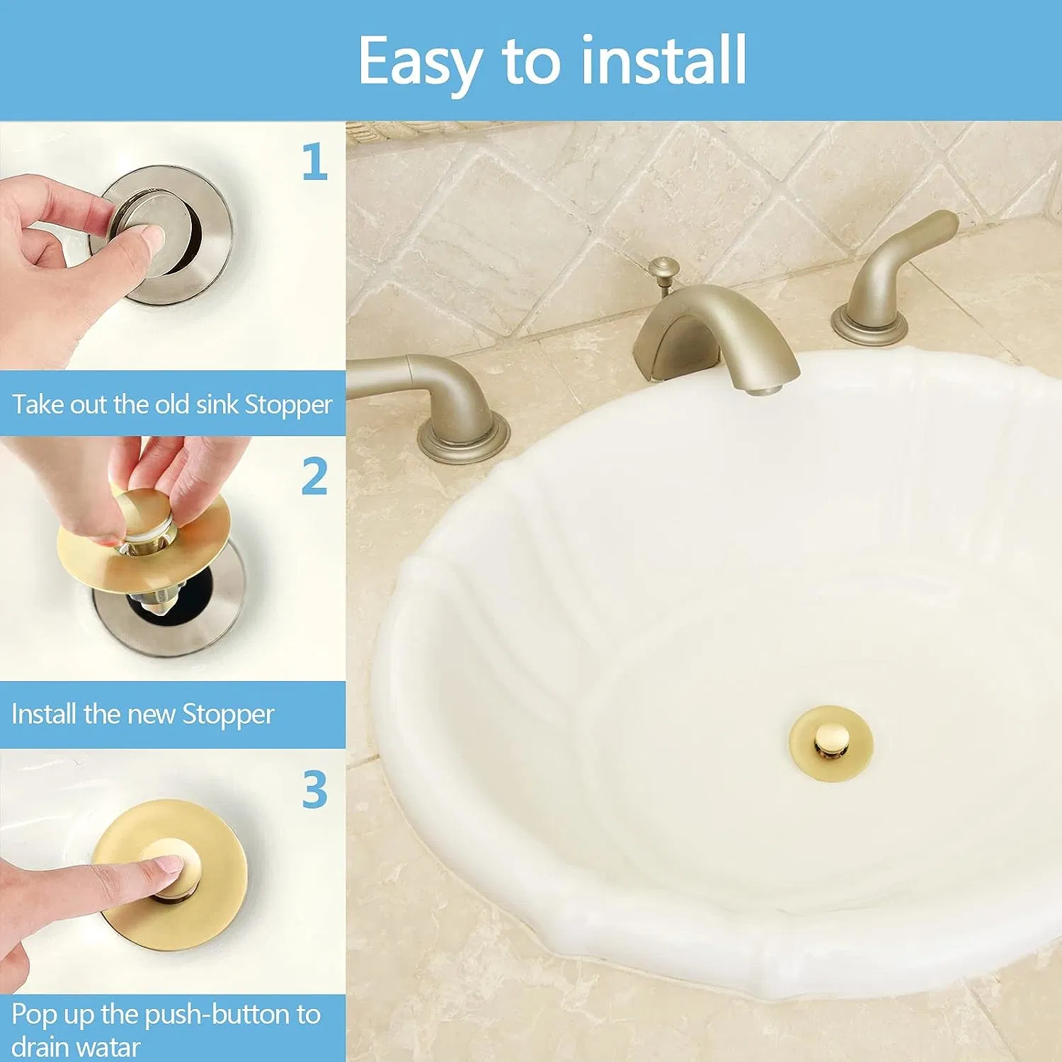 Gold Bathroom Sink Stoppe Pop up Drain Stopper for Bathroom Sink