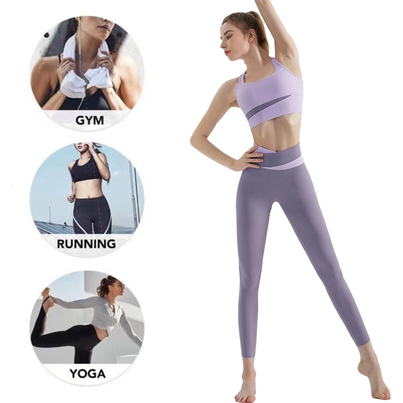 New Chic Patchwork Design Working out Clothes Fitness Wear for Women, Custom Sports Bra + Cross Waisted Running Leggings 2 Piece Sexy Active Yoga Sets