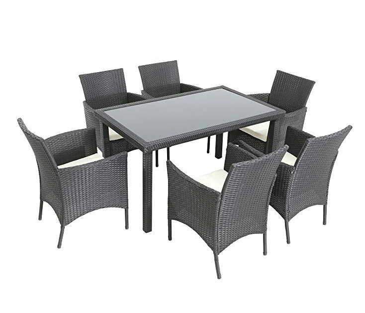 Wholesale Price Black Set Durable Table and Chair Outdoor 6 Seat Rattan Dining