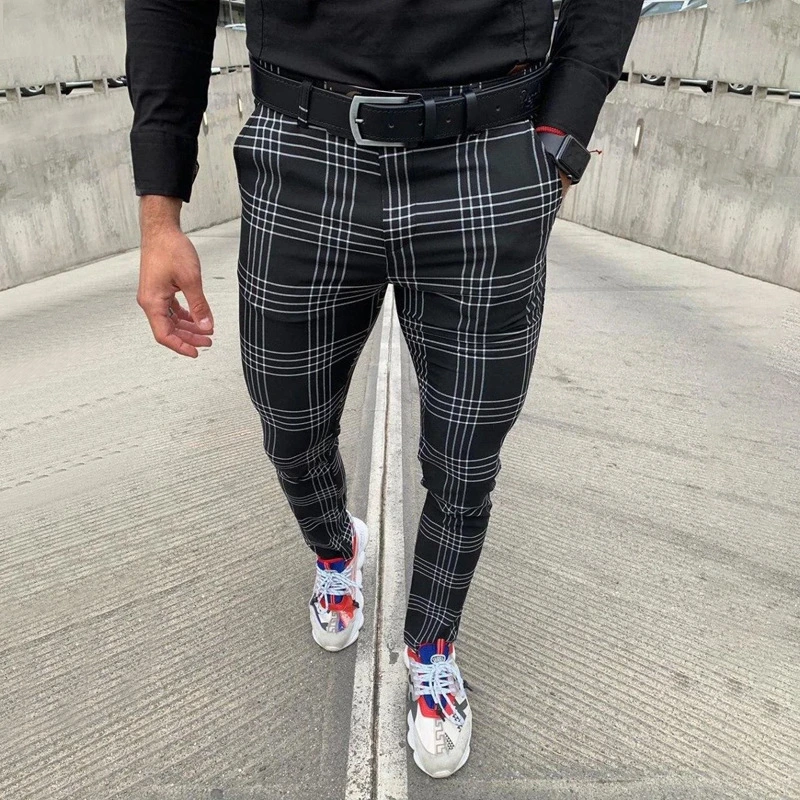 OEM Men's Large Plaid Striped Casual Pants Fashion Small Foot Trousers Clothes