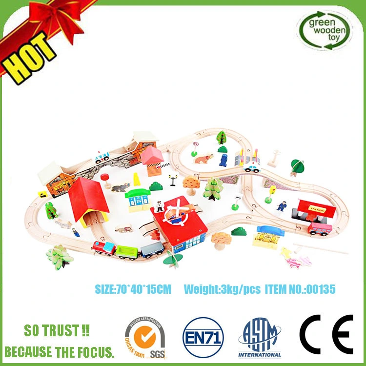 Wholesale/Supplier Cheap Educational 70 PCS Railway Wooden Toy Train Sets for Kids