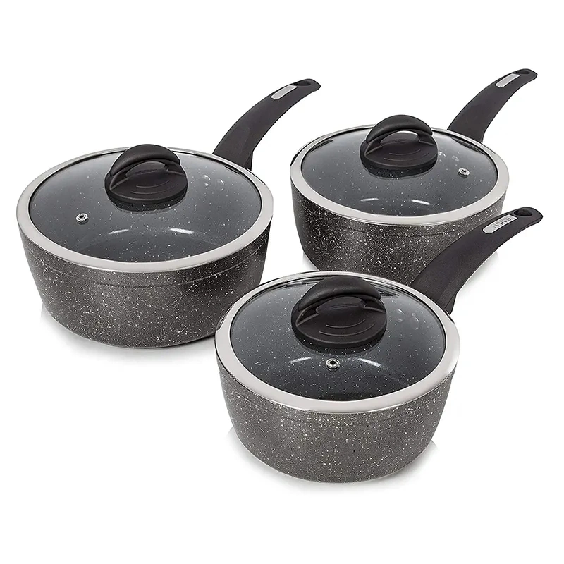 6PCS Aluminum Granite Cooking Pot Set with Glass Lid Non-Stick Cookware Saucepan with Stay-Cool Handle, Compatible for All Stove Top