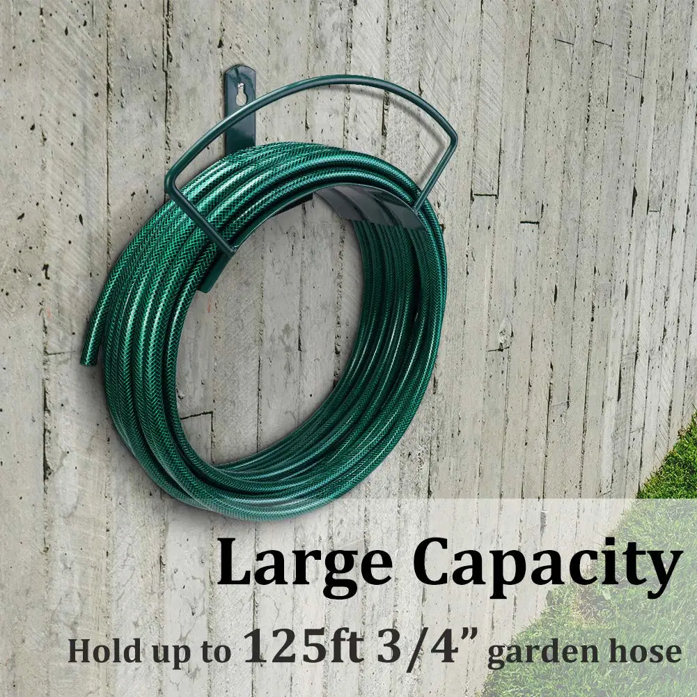 Wall Mount Garden Hose Hanger Duty Metal Hose Holder with Easily Holds 125 3/4 Hose Solid Steel Extra Bracing Forest Green