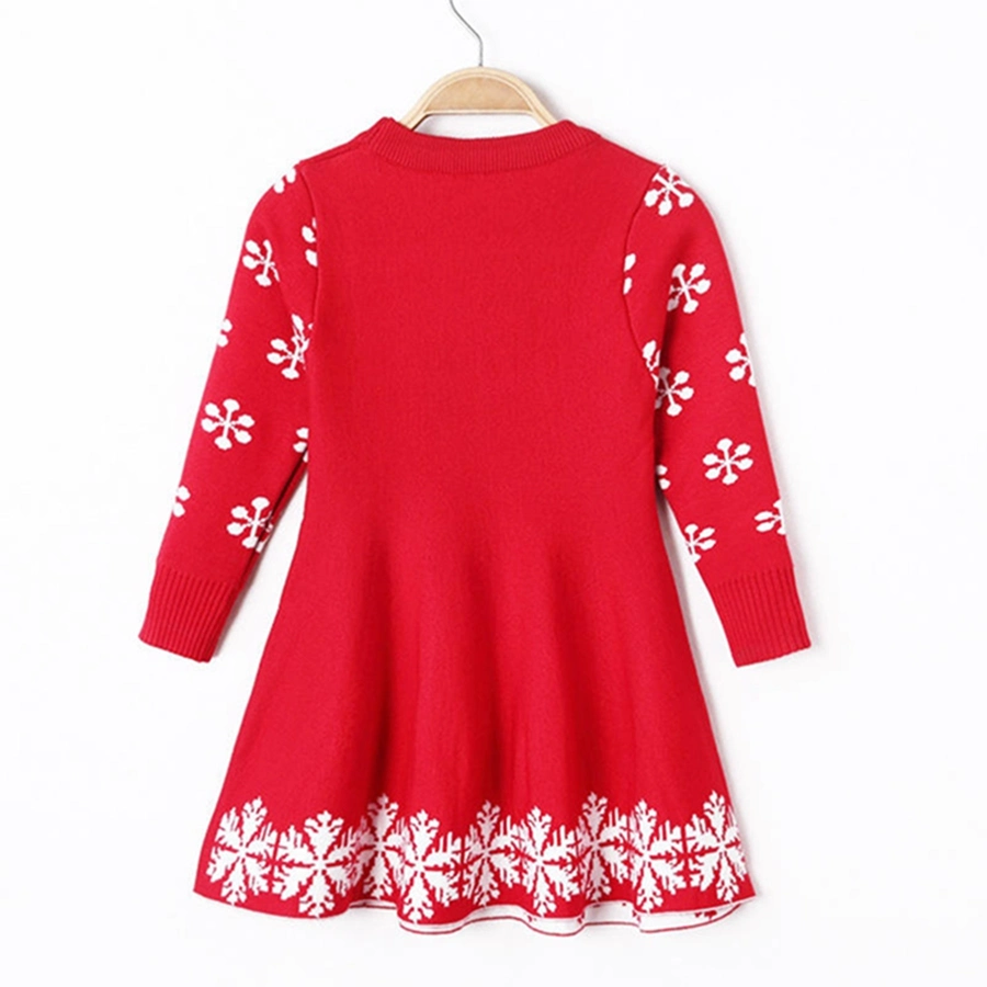 2022 Girls' Knitting Dress Children's Christmas Blue Sweater Kids Deer Jacquard Clothing for Autumn and Winter