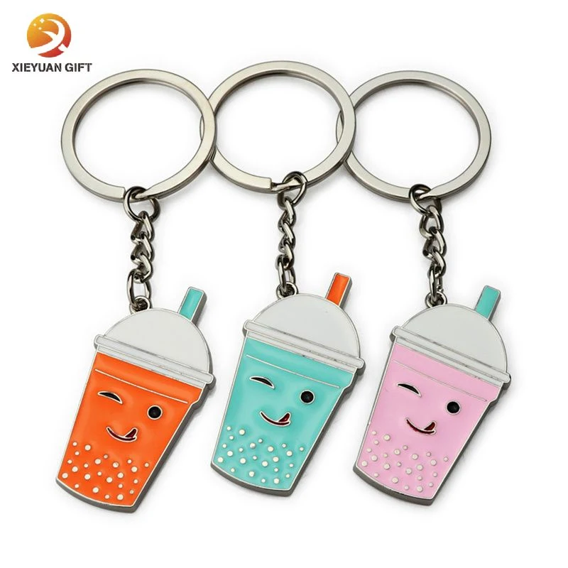 Factory Wholesale/Supplier Custom Logo 3D Blank Summer Tide Model Doughnut Milk Tea Drip Rubber Colorful Cute Cup Key Chain Gift Alloy Metal Keychain