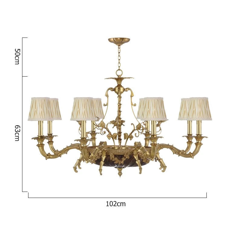 Rendimiento de alta calidad/alto costo buen Precio latón estilo francés antigüedad vidrio ámbar Cubierta y elegante Chandelier de la sala de estar de la sombra de tela