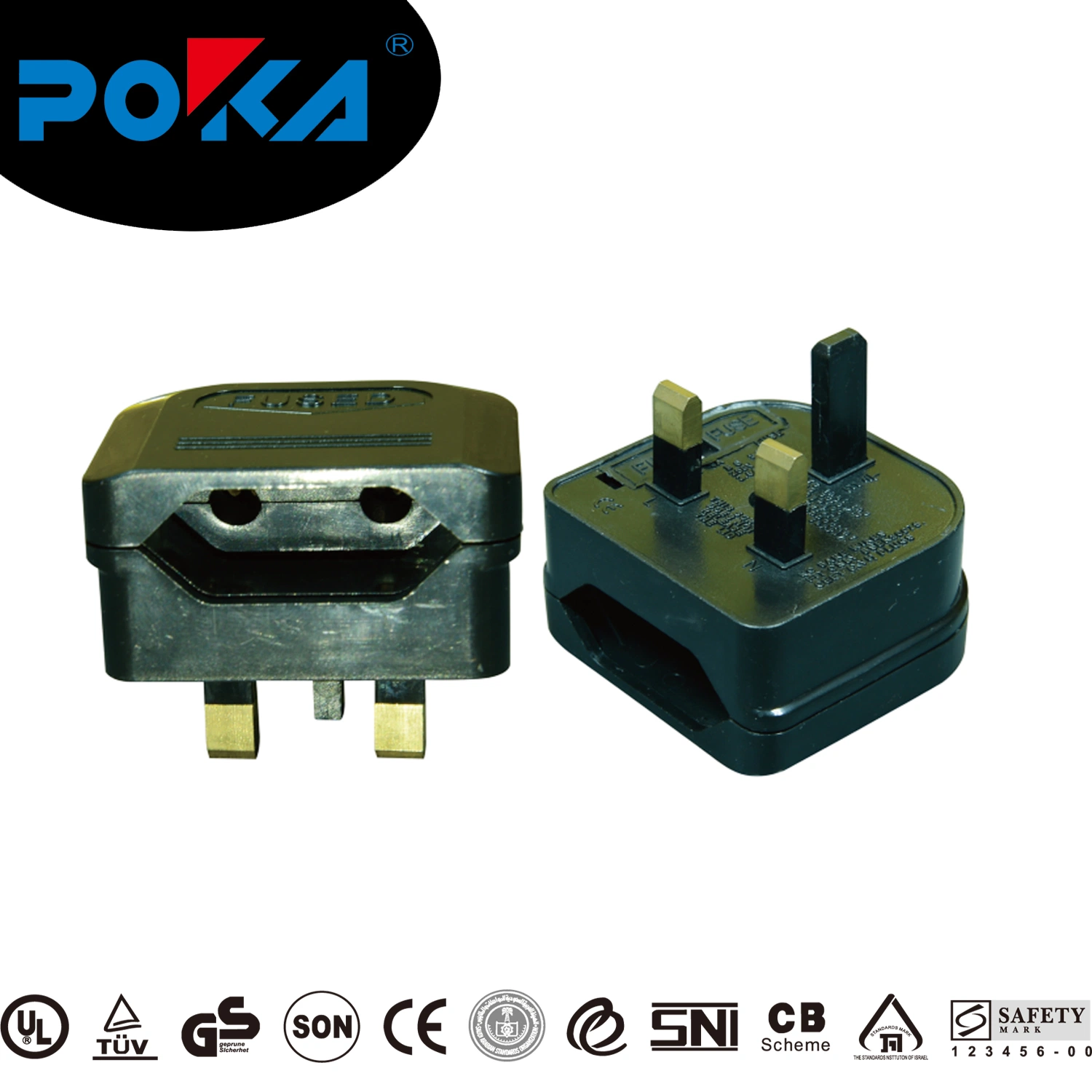 UK 3 Pin to EU 2 Round Pin Power Adapter