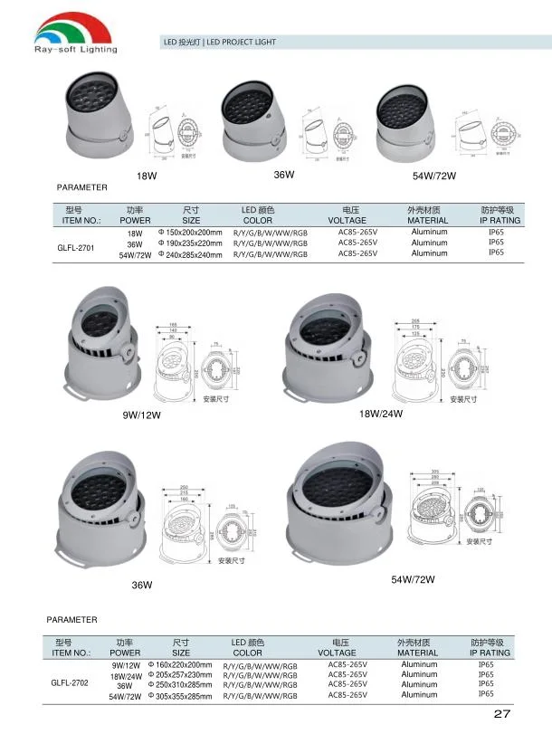 9W/12W/18W/24W/36W/54W/72W LED exterior árbol decorativo colorido jardín foco DMX512 RGBW Iluminación de paisajes