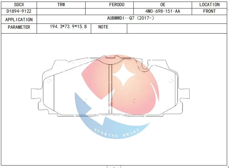 U-Pad D1894-9122 / 4m0698151am / 8W0 698 151 Be No Middleman Brake Pad for Volkswagen Touareg Cr7 2017- Audi A4 A5 A7 A8 Q5 Fyb Q7