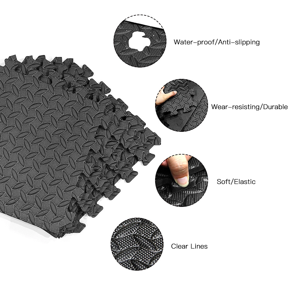 Interlocking EVA Plush Carpet 4PCS Puzzle Exercise Floor Mat Black