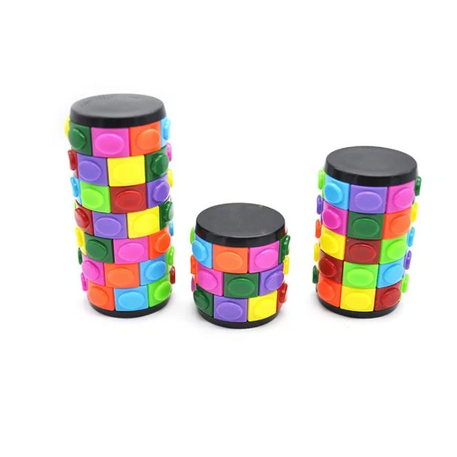 Mix Color Cylindrical 3 Levels Finger Spinner Puzzle 3D Rotate Slide Cube