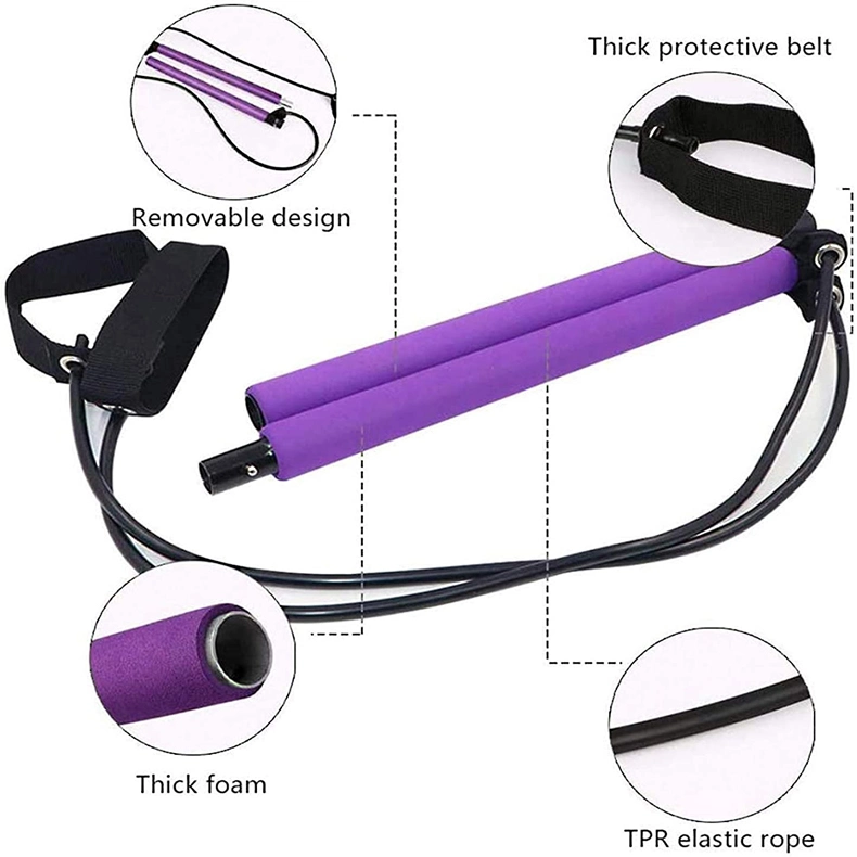 Kit de pilates de yoga portátil de banda de resistencia púrpura ajustable