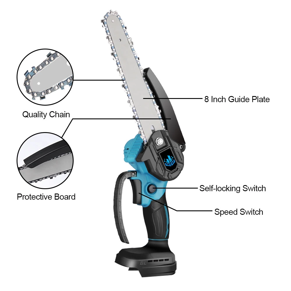 6/8 Inch Brushless Chain Saw Cordless Handheld Pruning Saw Portable Woodworking Electric Saw Cutting Tool with Lithium Battery