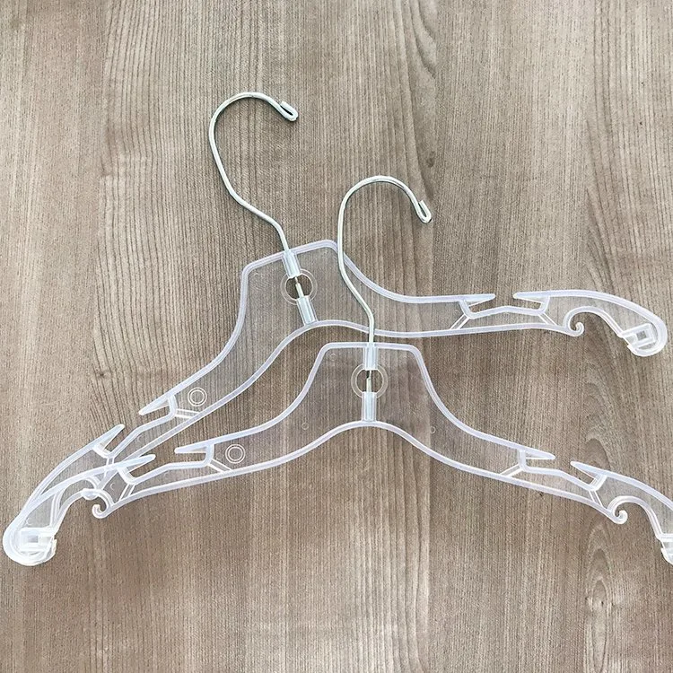 Transparent Plastic Garment Hanger for Adult Clothes with Rotating Metal Hook and Anti-Slip on Shoulder