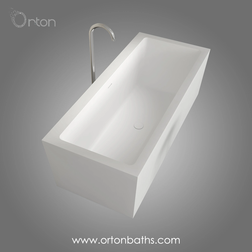 Acrylic Center Drain Rectangular Bathtub in White