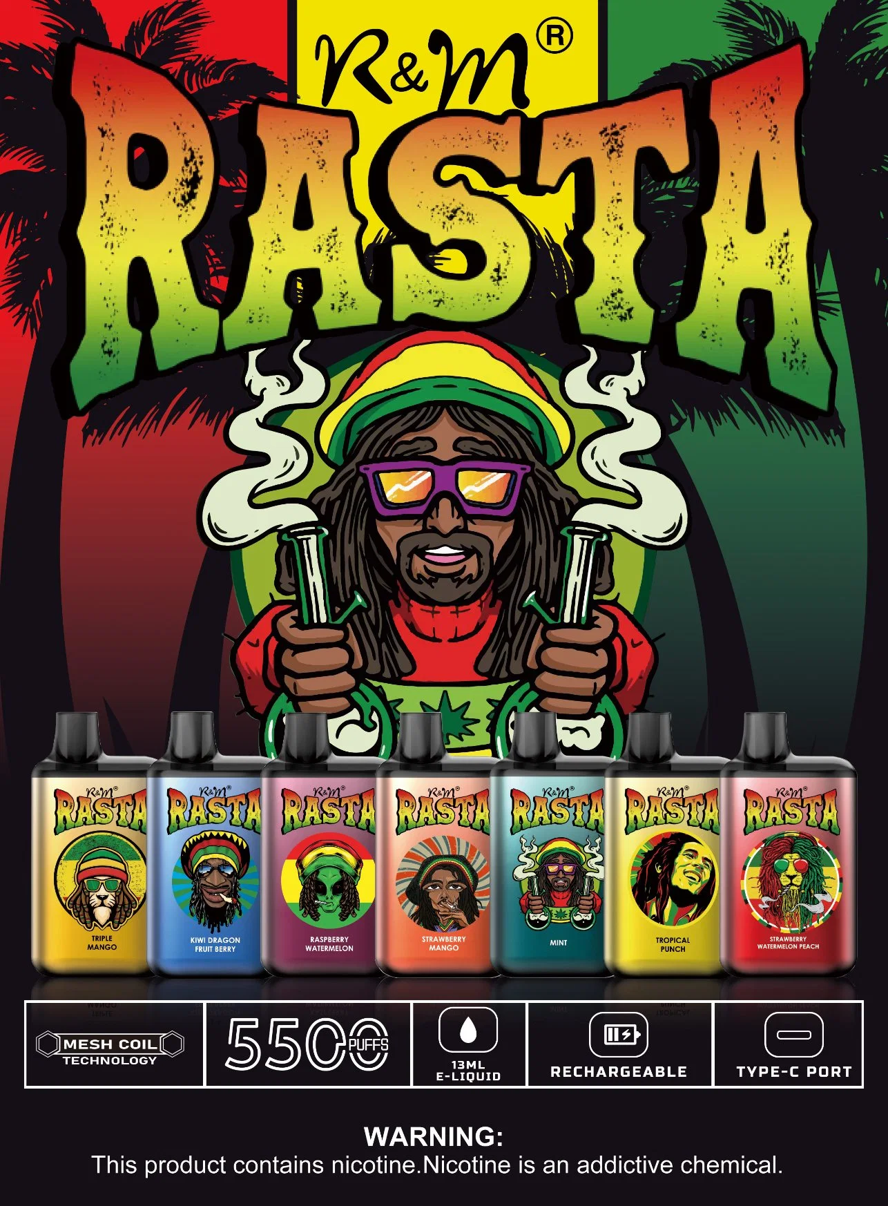 Randm Rasta 5500 Puffs Mesh Coil Wholesale/Supplier Elf Vape Popular Box Design