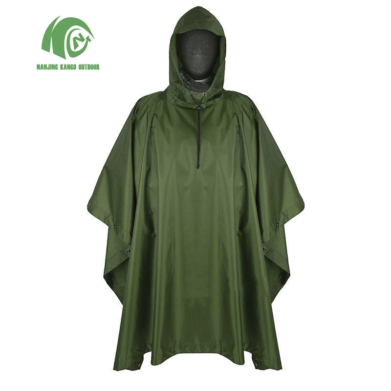 Kango Military Camouflage Portable Polyester PU Coated Raincoat Rain Poncho for Camping Hiking Hunting