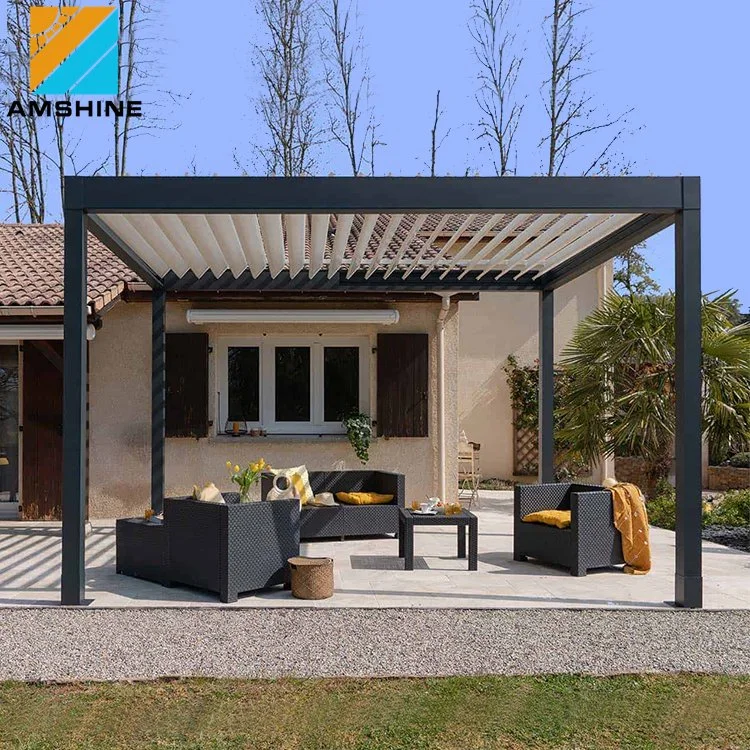 Outdoor Smart Gazebo Metal Shade Covers Electric Waterproof Garden Aluminium Louver Motorized Pergola Roof System for Restaurant Sunshade