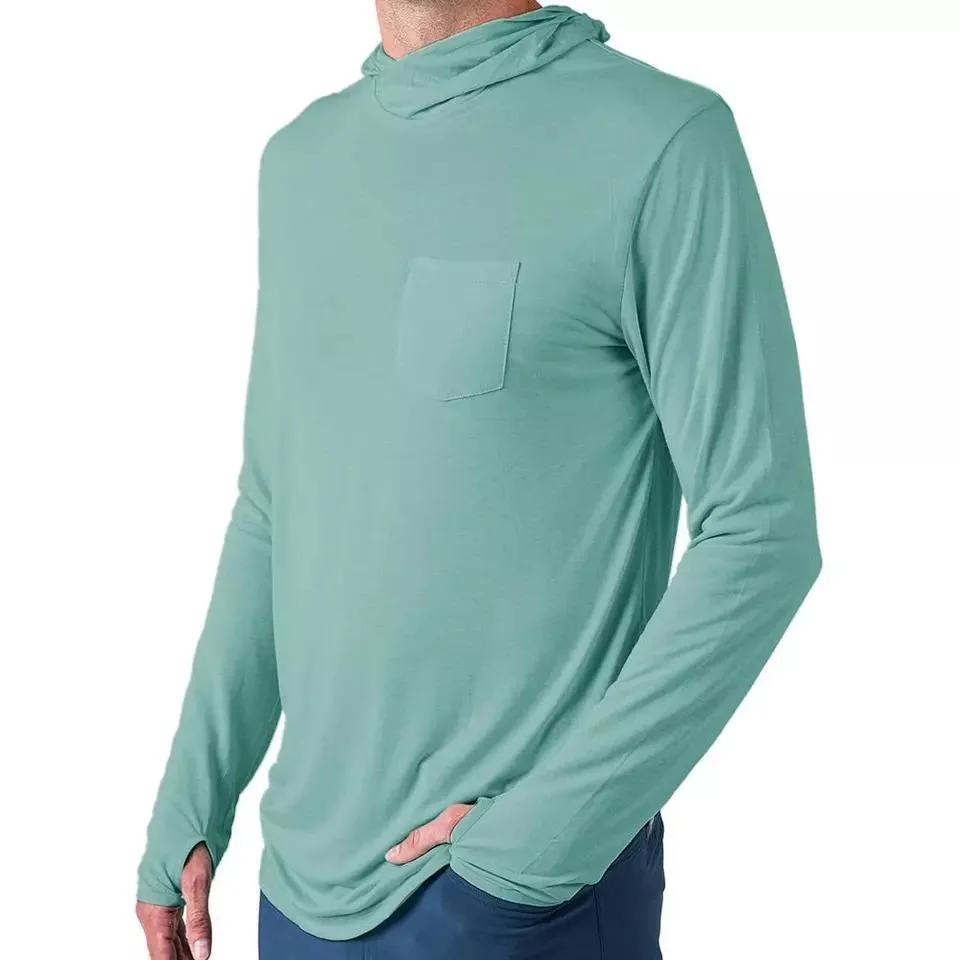 Men's Upf50+ Polyester bambou couleur personnalisée à l'extérieur de l'usure de la pêche UV Sun Bloc Long Sleeve